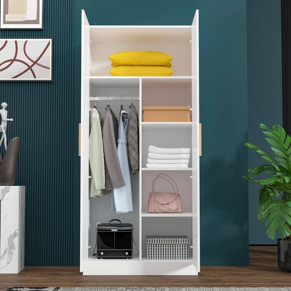 70" Timechee 2Door Wardrobe Armoires Armoire with Hanging Rod Glam